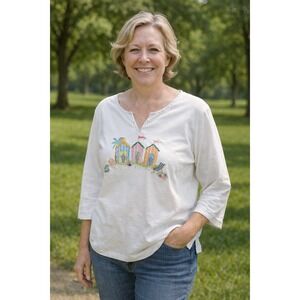 🌴 Quacker Factory‎ Beach Hut Embroidered Top – Size L